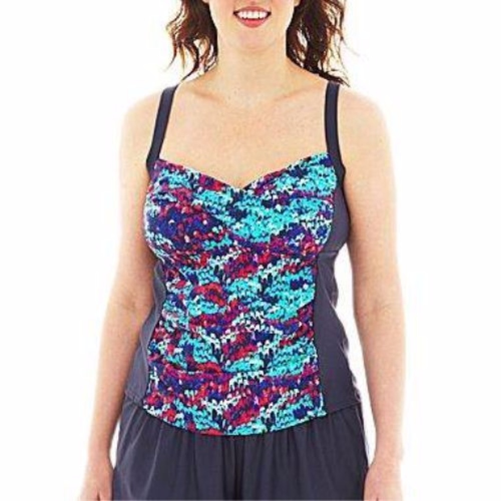 Sonria Print Twist-Front Tankini Swim Top Plus 20W